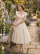 Beige 1950s Lace Ruffle Sweetheart Neck Swing Dress