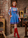 Blue 2PCS 1960s Halloween Chucky Striped Top & Wide Strap Dress