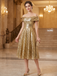 Gold 1950s Off-Shoulder Sequined Swing Dress
