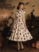 1950s Cat Polka Dot Belted Shirt Dress
