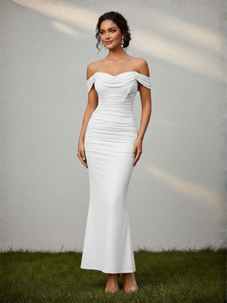 1930s Solid Off-Shoulder Bodycon Maxi Dress