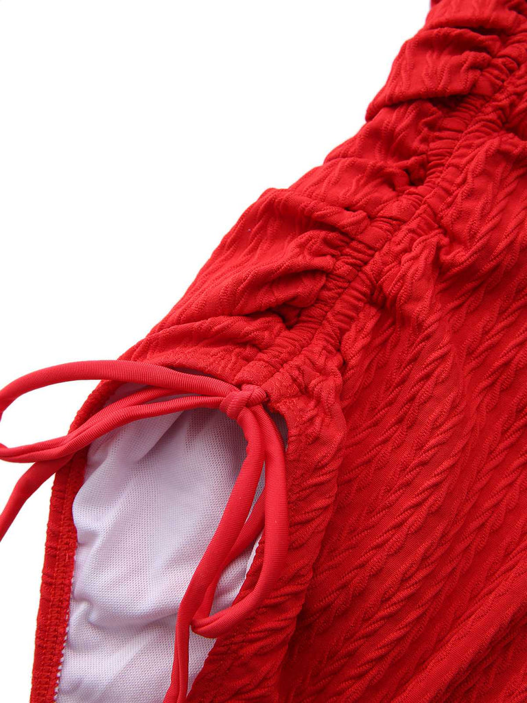 Close-up of a red textured fabric with a white interior