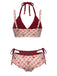 Retro Stage red plaid halter double-layer bikini set with bow details for vintage-inspired swimwear styling