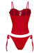 Red bikini set with a textured pattern on a white background
