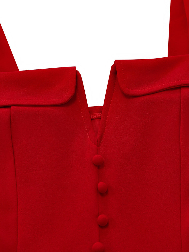 Close-up of a red garment with a collar and buttons on a white background