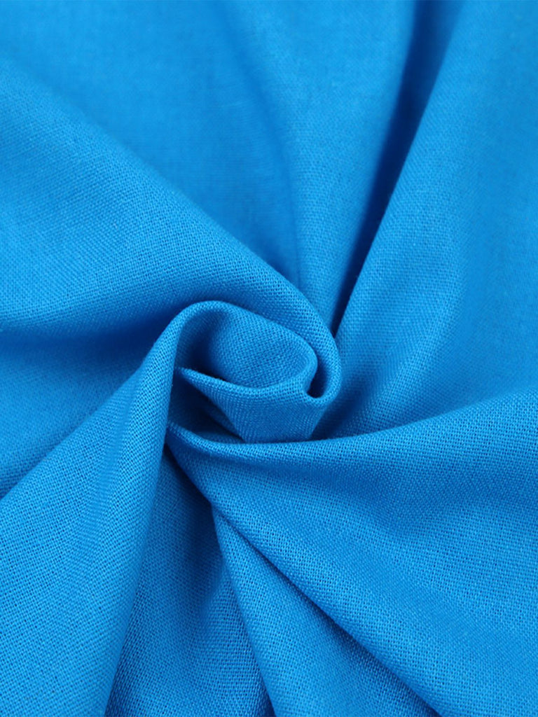 Blue 1970s Solid Hollow Sleeveless Romper