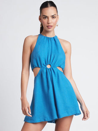 Blue 1970s Solid Hollow Sleeveless Romper