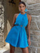 Blue 1970s Solid Hollow Sleeveless Romper