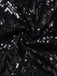 Macro view of the high-density black sequin fabric, highlighting its brilliant shine and craftsmanship.