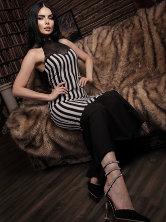 Black 1930s Spiderweb Mesh Stripe Fishtail Dress
