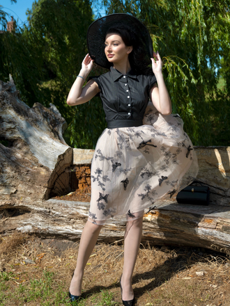 Black 1950s Butterfly Patchwork Vintage Dress