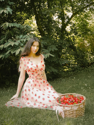 Pink 1950s Strawberry Mesh Swing Dress