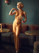 Gold 1970s Solid V-Neck Halter Jumpsuit