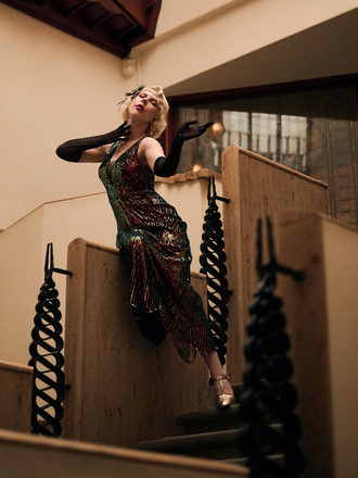 Multicolor 1920s V-Neck Sequined Fishtail Dress