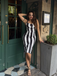 Black 1960s Vertical Stripe Straps Pencil Dress