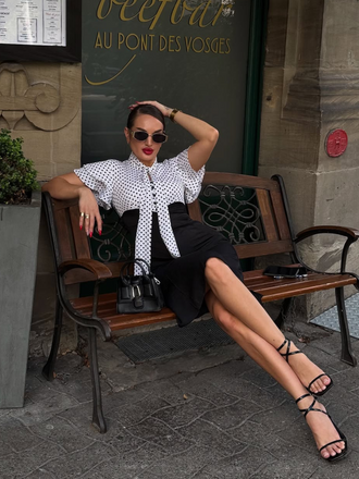 Black 1930s Dots Tie Neck Mermaid Dress