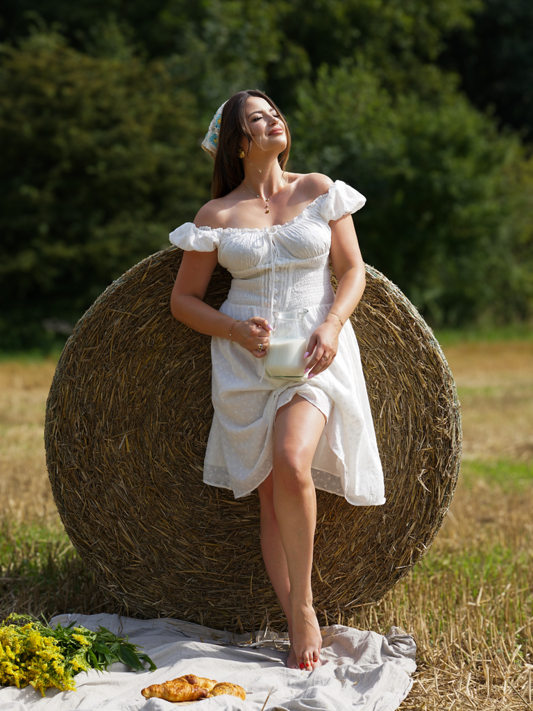 White 1940s Solid Cotton Embroidered Lace Dress