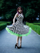 Black&White 1950s Striped Fluorescent Green Lace Dress