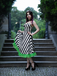Black&White 1950s Striped Fluorescent Green Lace Dress
