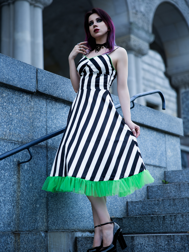 Black&White 1950s Striped Fluorescent Green Lace Dress