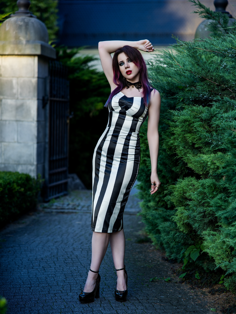 Black 1960s Vertical Stripe Straps Pencil Dress