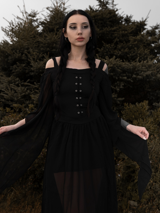 1950s Halloween Witch Transparent Sleeves Strap Dress
