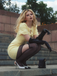Yellow 1960s Bow Puff Sleeve Solid Dress