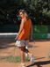 Orange 1960s Crew Bowknot Sleeveless Dress