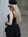 Black Solid Sleeveless Lace Mini Dress