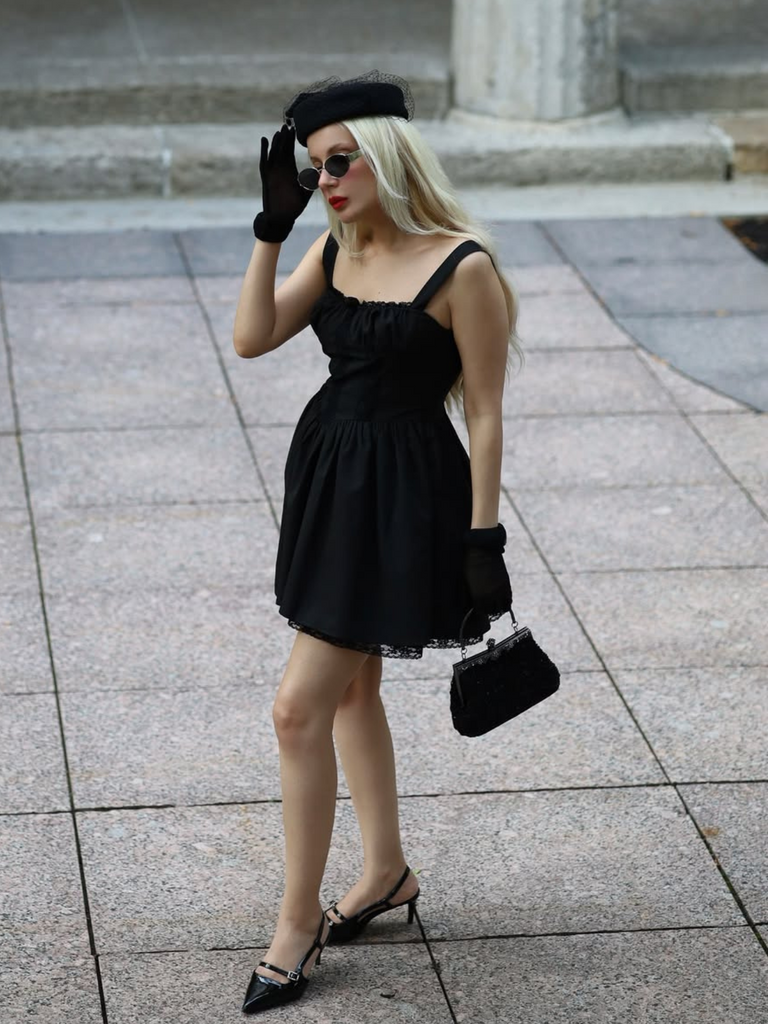 Black Solid Sleeveless Lace Mini Dress