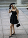 Black Solid Sleeveless Lace Mini Dress