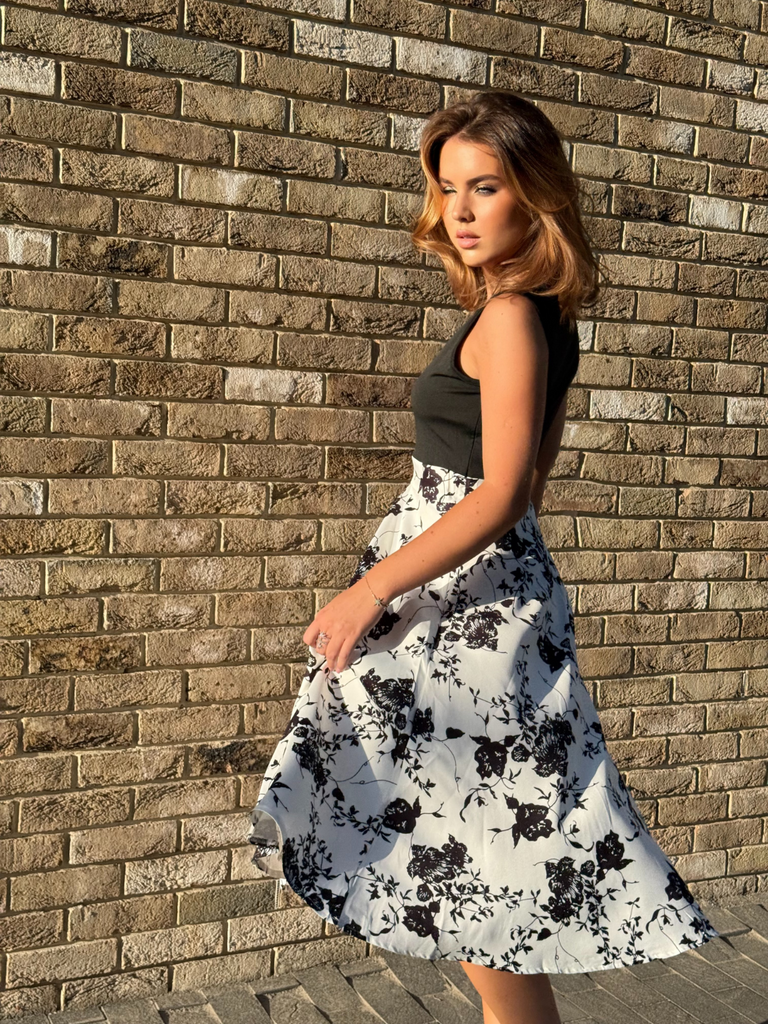 Black 1950s Floral Swing Dress
