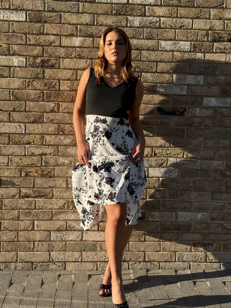 Black 1950s Floral Swing Dress