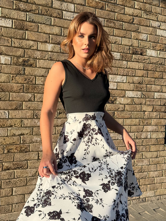 Black 1950s Floral Swing Dress