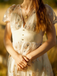 White 1950s Deep V-Neck Embroidered Floral Dress