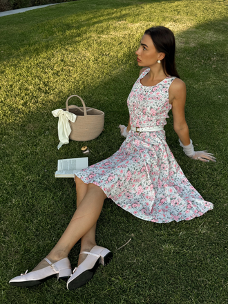 Pink 1950s Ditsy Floral Smocked Dress