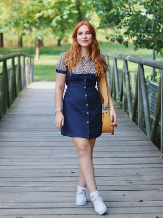 Blue 1960s Peter Pan Collar Diamond-Print Dress