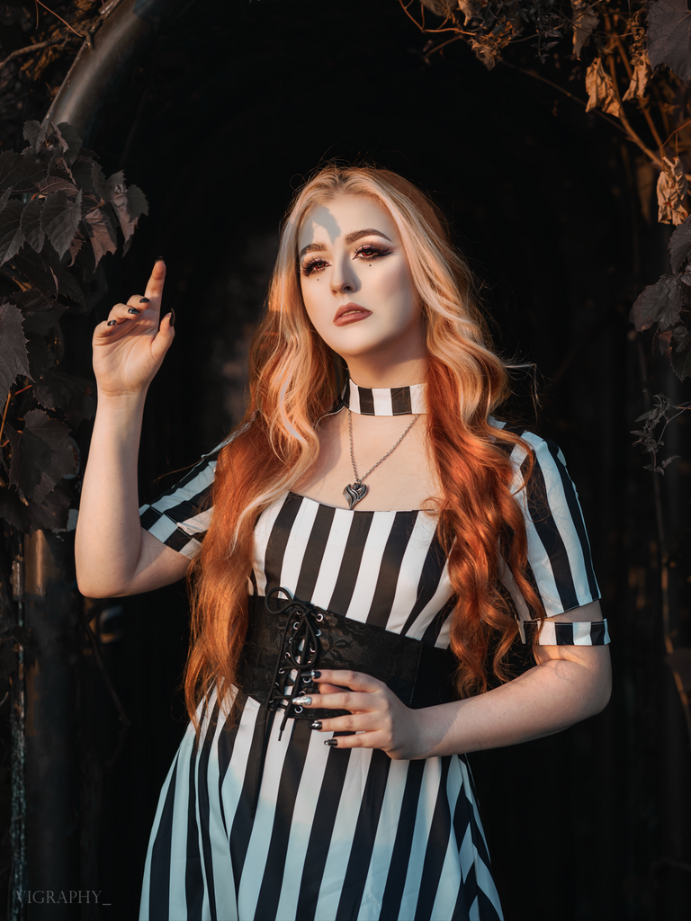 1950s Halloween Striped Hollow Collar Dress