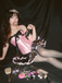 2PCS Black & Pink 1980s Steampunk Strapless Corset & Skirt
