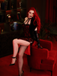Red 1970s Skull Gothic Halter Pencil Dress