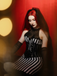 Black 1930s Spiderweb Mesh Stripe Fishtail Dress