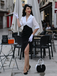 White & Black 1960s Notched Collar Ruched Bodycon Dress