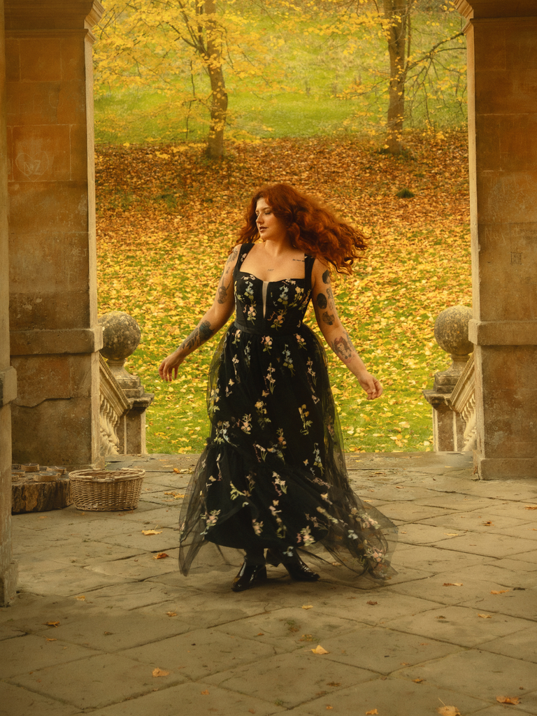 1930s Floral Mesh Boned Lace-Up Dress