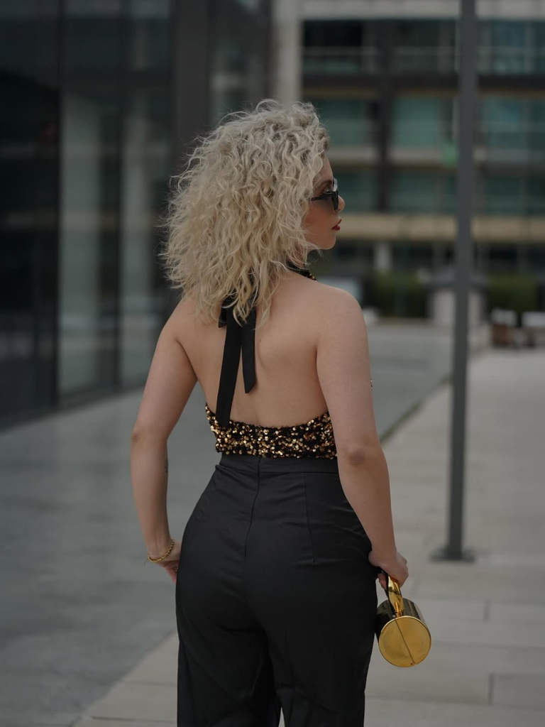 Gold 1930s Halter Neck Sequined Jumpsuit