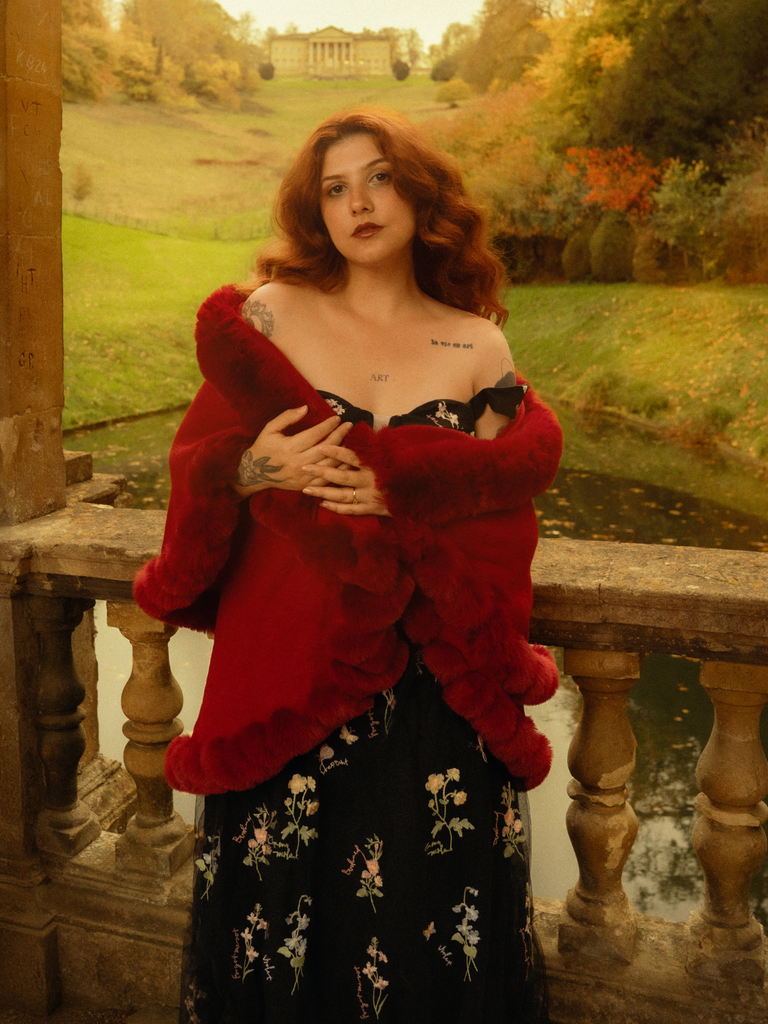 1950s Fur Collar Double Layer Cape Shawl