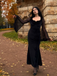 Black 1970s Halloween Solid Lace Dress