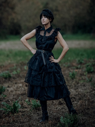 Black 1950s Halloween Lace Belt Dress