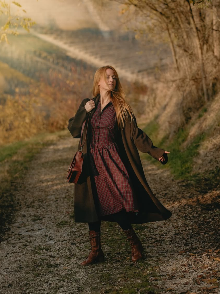 Red 1950s Plaid Lapel Puff Sleeves Cotton Dress