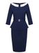 2PCS Blue 1960s Belt Top & Back Split Pencil Skirt