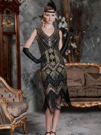 Gold 1920s Sequined Flapper Dress